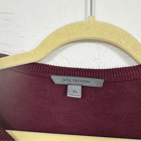 John Varvatos Burgundy Cotton Crew Neck Sweater Mens XL Casual Preppy Pullover - Picture 3 of 12